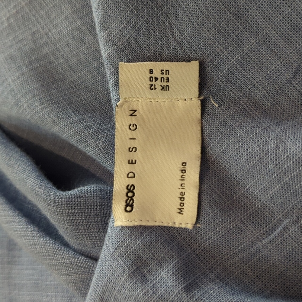LIKE NEW ASOS DESIGN Linen Look Twist Strap Bias Maxi Dress in Denim Wash Blue 8 - Picture 12 of 15
